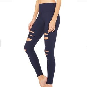 Alo Yoga High-Waist Ripped Warrior Leggings Navy M